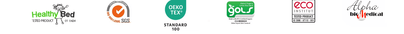 Healthy Bed, SGS, Oeko-Tex Standard 100, GOLS, Eco Institut, Alpha Biomedical certifications