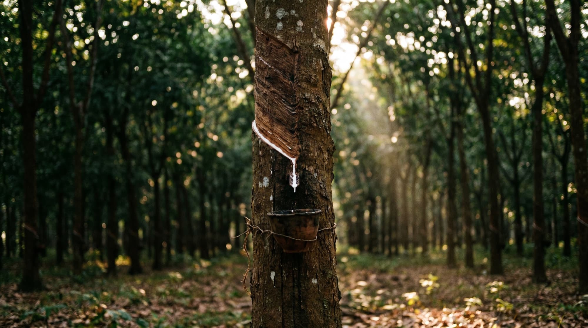 Latex tapped from a living rubber tree