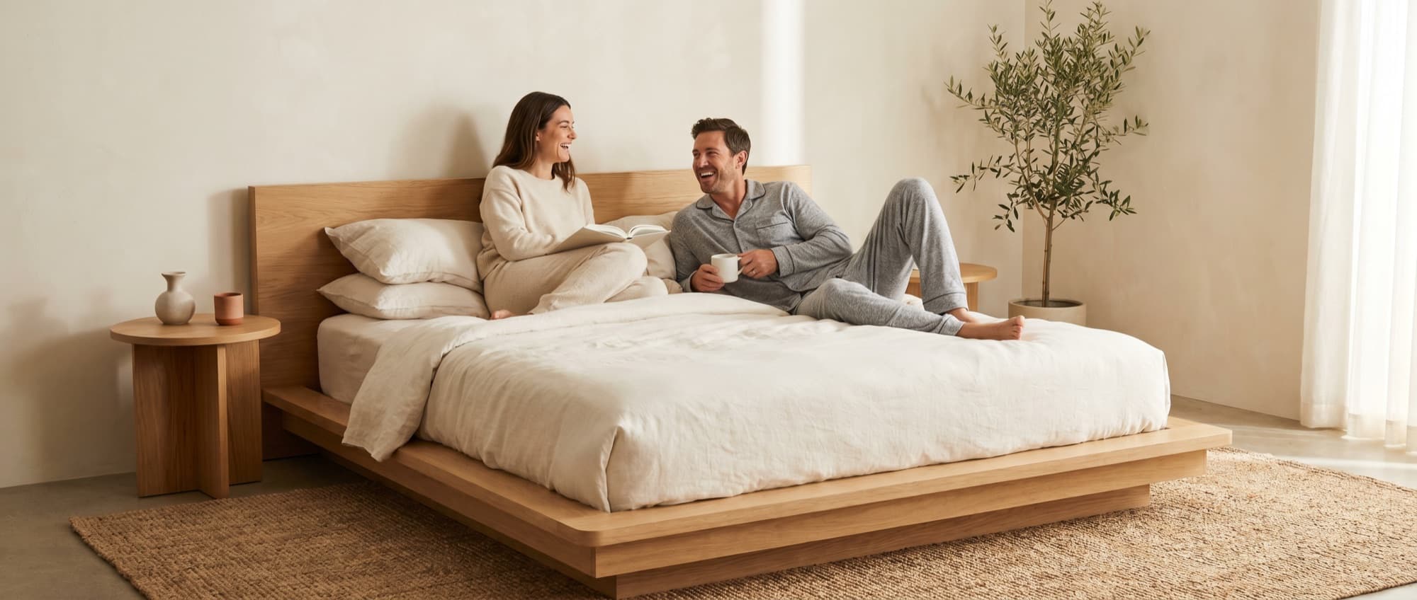 Couple relaxing on a Naturelle organic latex mattress